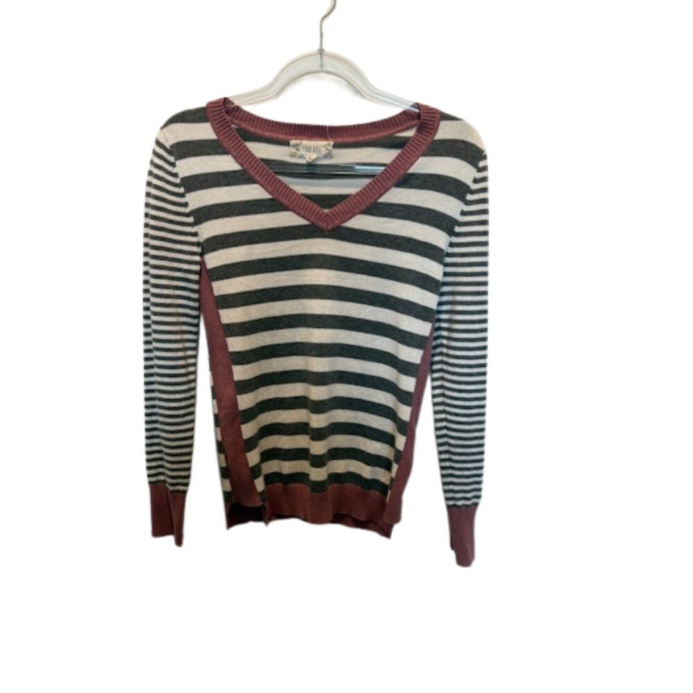 Pink Rose Women’s Striped V- Neck Sweater Size M